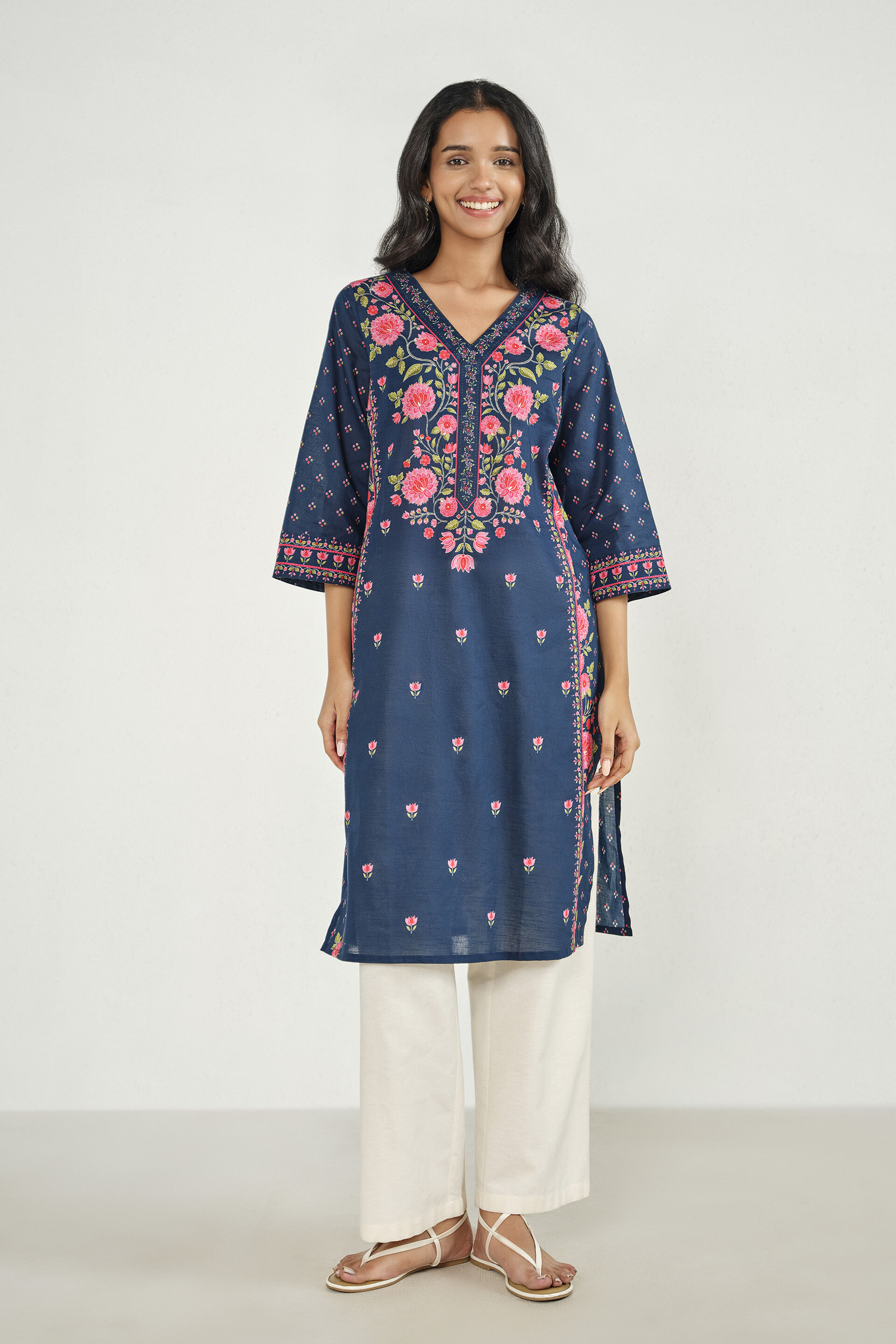 Royal Indigo Printed Cotton Kurta, Indigo, image 3